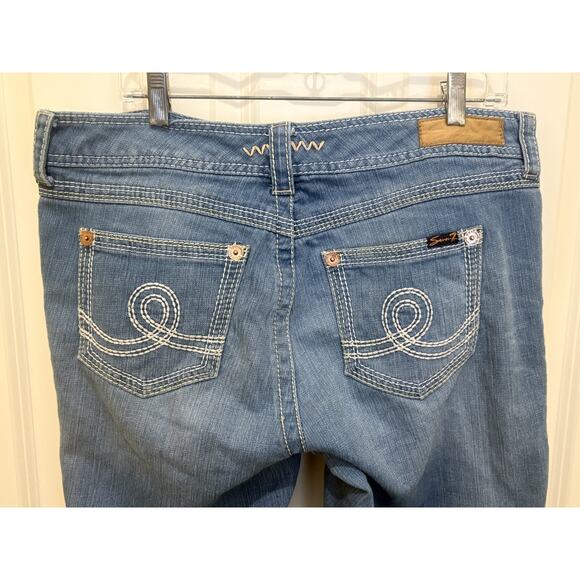 Seven7 Luxe Jeans Womens 16 Blue Bootcut Mid Rise Embroidered Pockets Denim - Picture 7 of 8